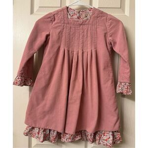 Room Seven Fine Wale Corduroy Pleated Top Rose Lined Little Girls Long Sleeve Dr